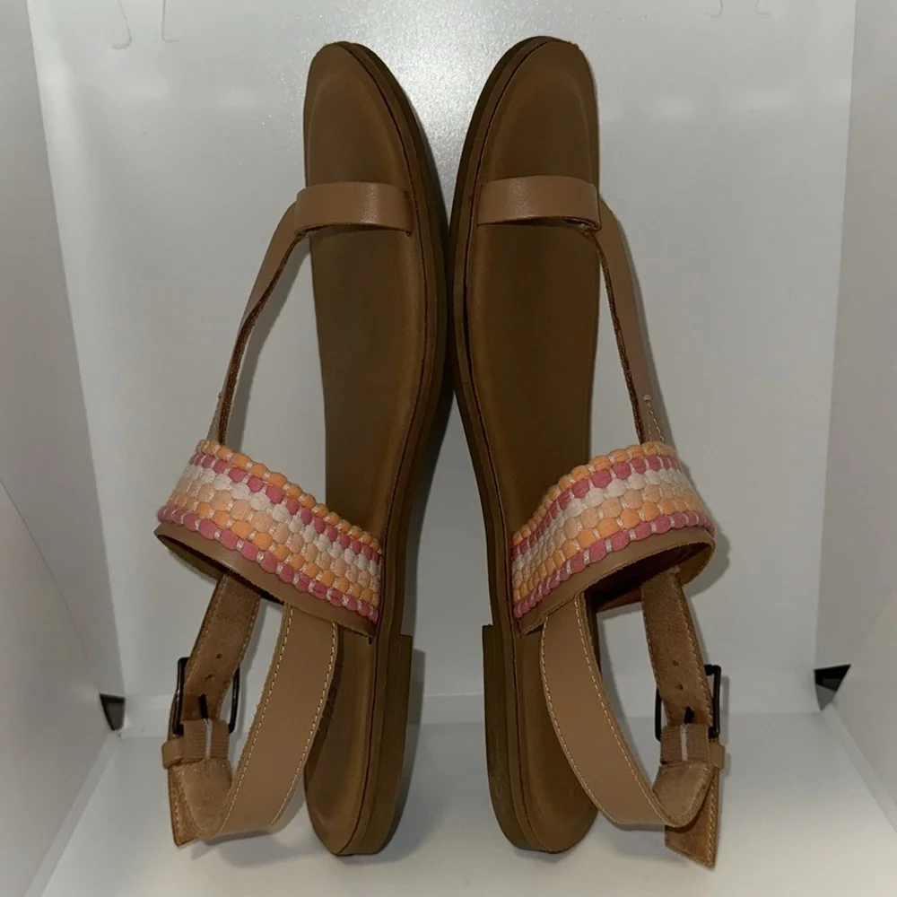 TOMS‎ Bree Leather Slingback Sandals w Ring Toe Women’s 9.5 Boho Woven Accent